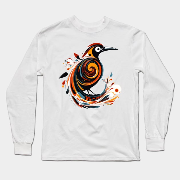 Abstract Exotic Orange and Blue Bird Long Sleeve T-Shirt by MK3